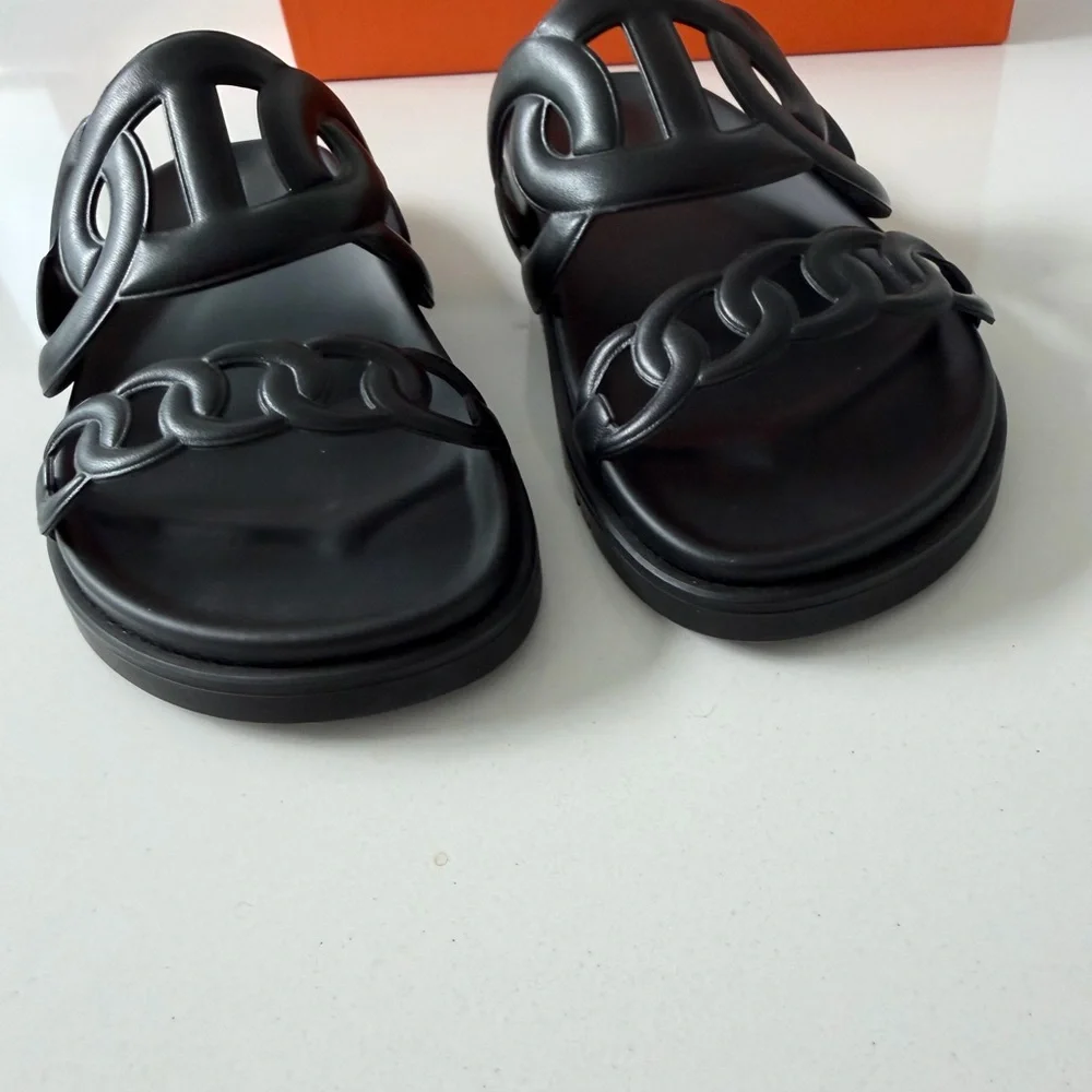 Hermès Nappa Extra Sandals, black, size 37.5
